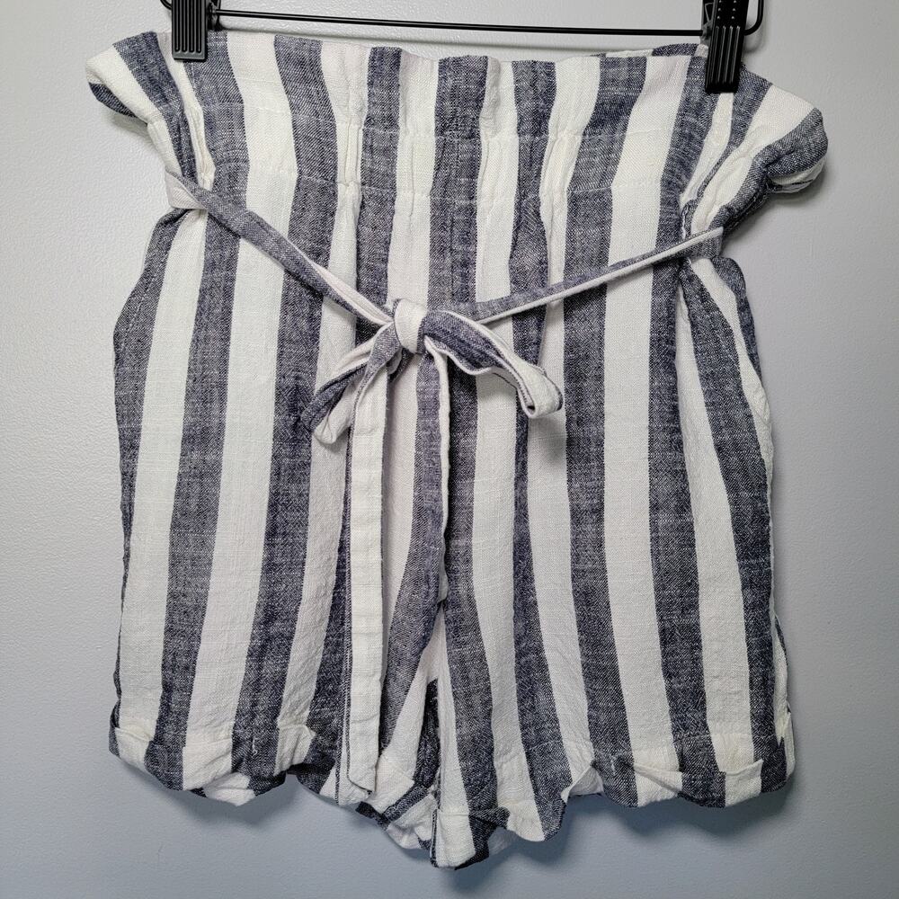 Linen Blend Blue Stripe Shorts Hippie Boho Sz M Cottagecore Preppy Sapphire Red